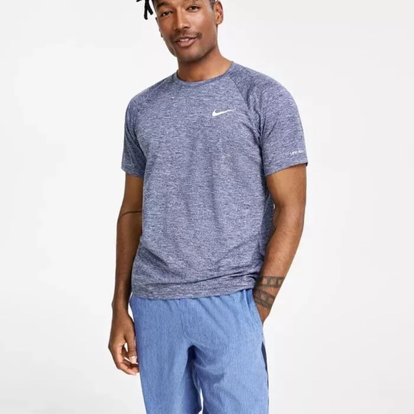 Nike Men's Midnight Navy Hydroguard Dri-FIT Stretch UPF 40+ Heather Rash-guard - Picture 1 of 10